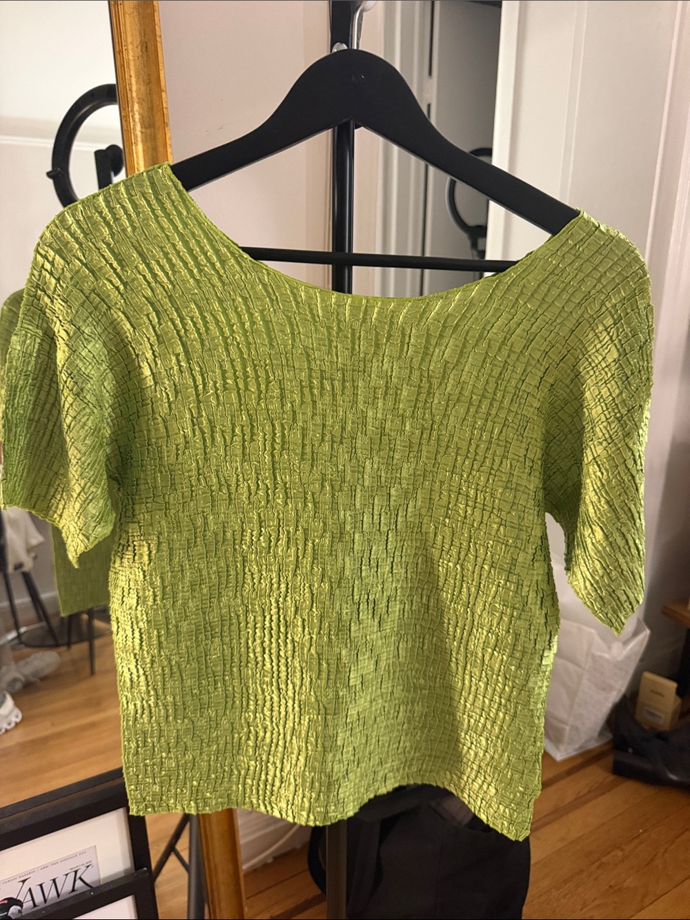Textured Lime Green Short Sleeve Top